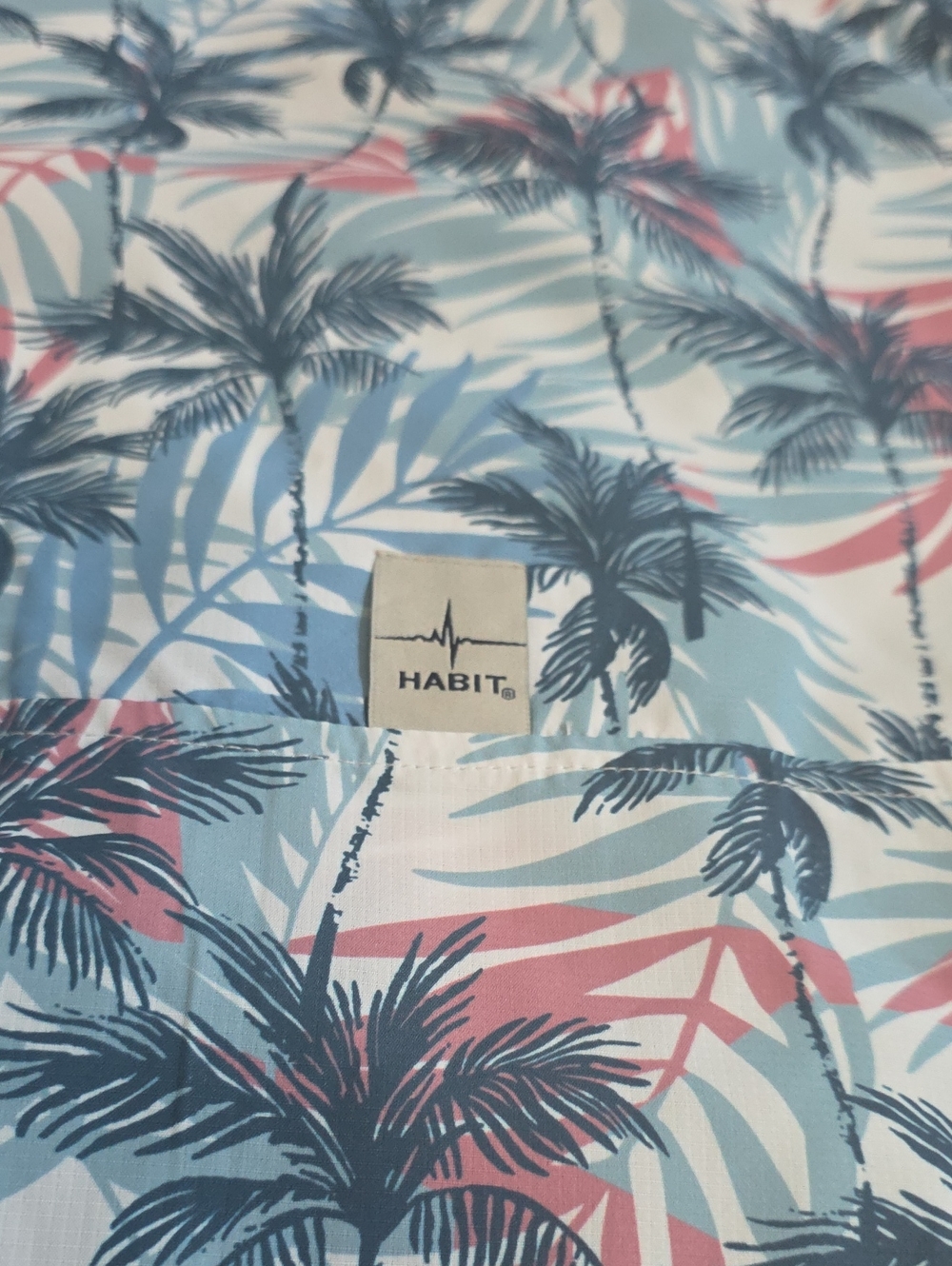 HABIT• Blue Tropical Palm Print Short Sleeve, Button Up Shirt - Picture 9 of 9